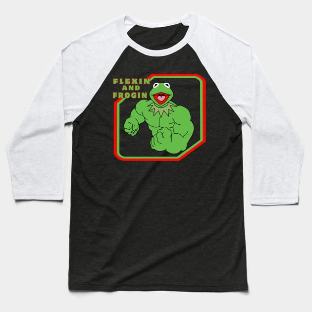 Muppets Kermit The Muscle Frog Baseball T-Shirt by Ilustradamus